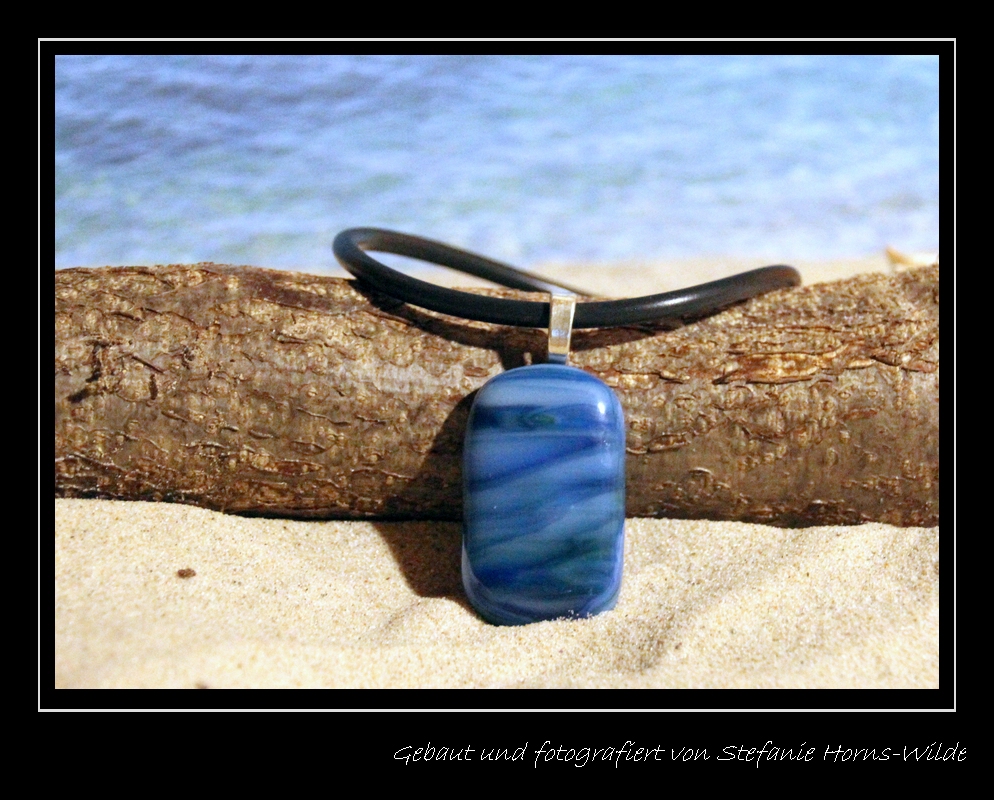 Fusingglas Anhänger, blau-grün marmoriert, eckig