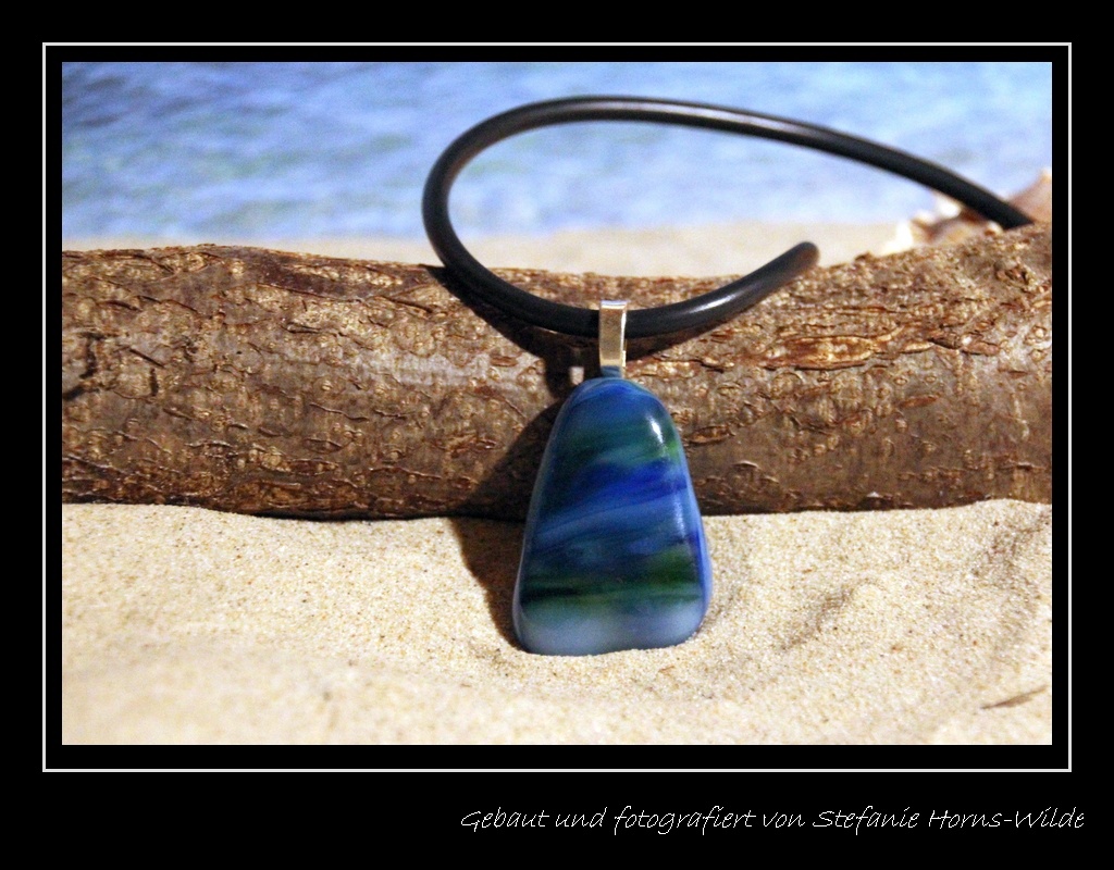 Fusingglas Anhänger, blau-grün marmoriert